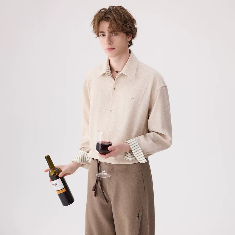 Linen Blend Striped Collar Button Shirt