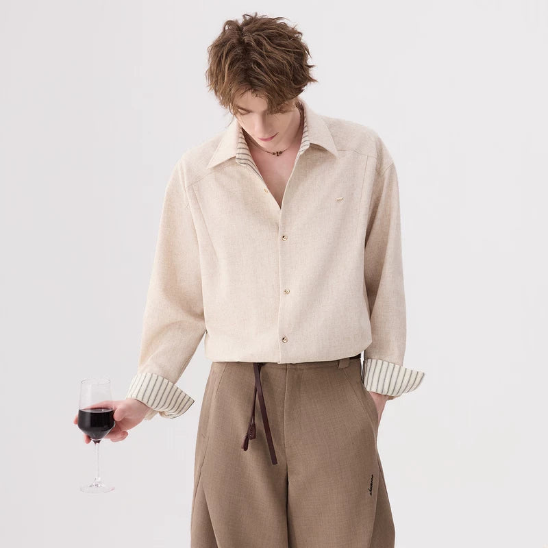 Linen Blend Striped Collar Button Shirt
