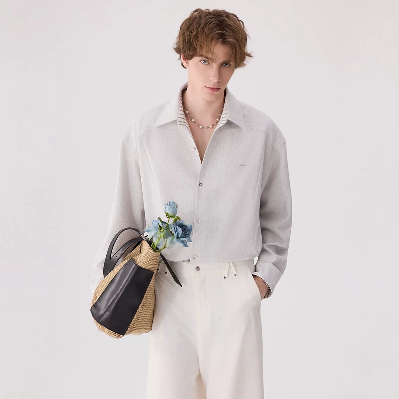 Linen Blend Striped Collar Button Shirt
