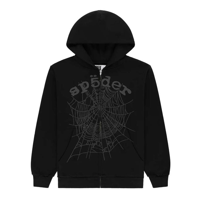 Sp5der Black OG Web V2 Phantom Zip Up Hoodie Hover Image