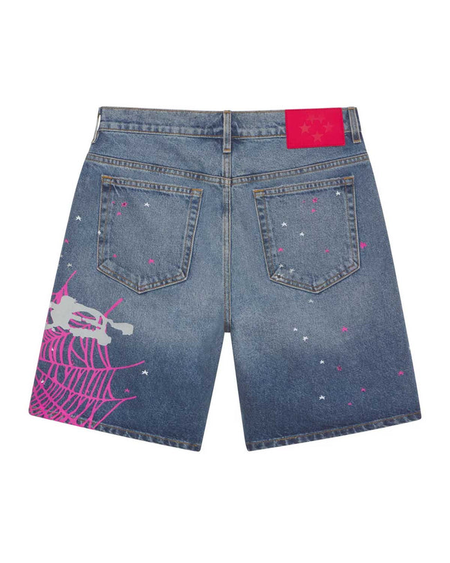 Sp5der Heavy Web Denim Shorts Light Blue Main Image