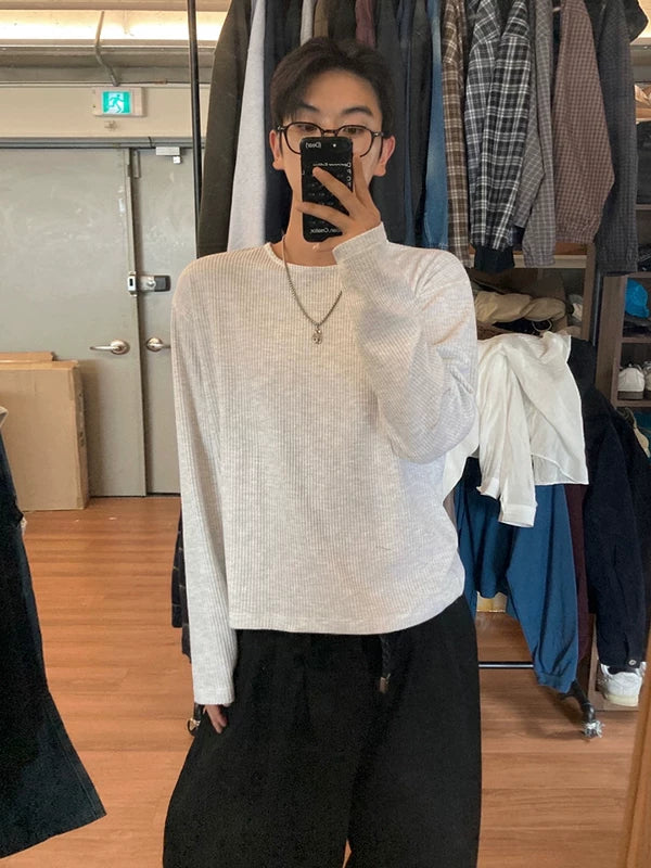 Waffle Knit Crew Neck Long Sleeve Pullover